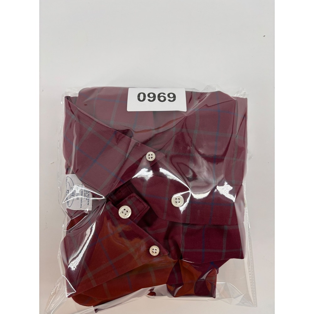Brooks Brothers Regent Fit Non-Iron Cotton Check Shirt Mens Medium Burgundy Red - Picture 11 of 11